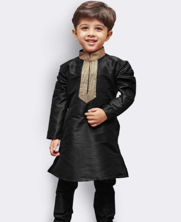 Picture of Graceful Black Kids Kurta Pyjama