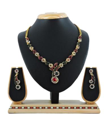 Picture of Classy Maroon & Green Necklace Set