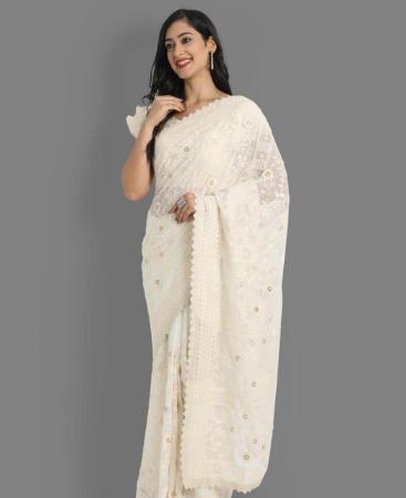 Picture of Fine White Silk Saree