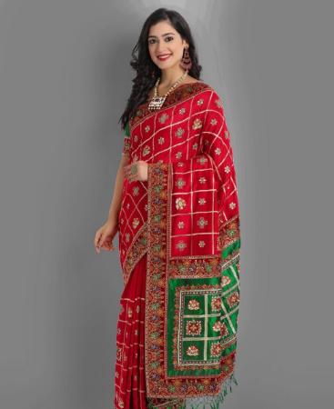 Picture of Exquisite Red+green Silk Saree