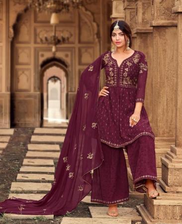 Picture of Delightful Wine Straight Cut Salwar Kameez