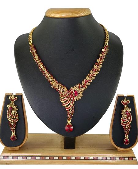 Picture of Charming Maroon & Gold Necklace Set