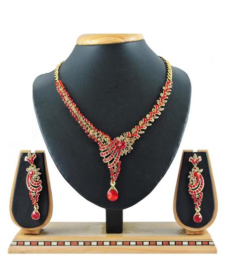 Picture of Admirable Red & Gold Necklace Set