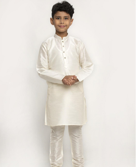 Picture of Excellent White Kids Kurta Pyjama