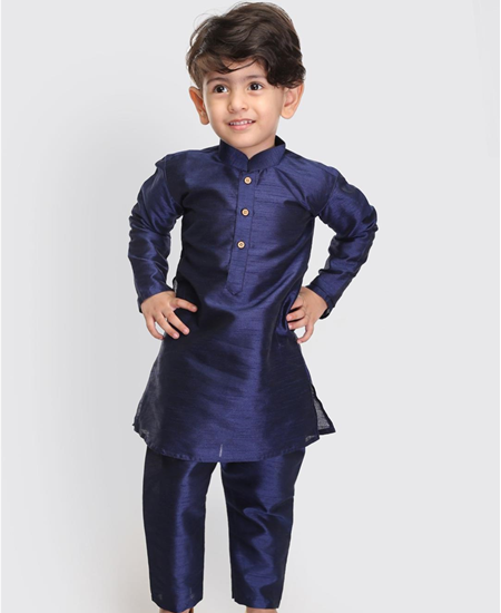 Picture of Resplendent Navy Blue Kids Kurta Pyjama