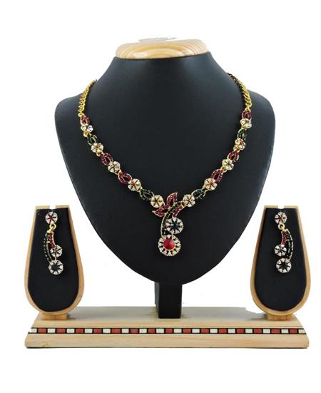 Picture of Classy Maroon & Green Necklace Set