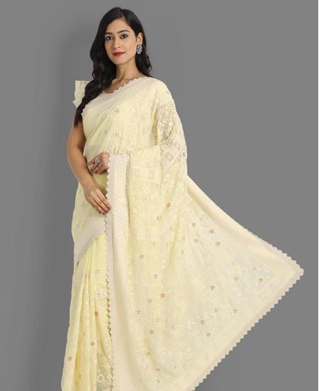 Picture of Beauteous Light Yellow Silk Saree