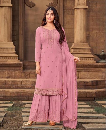 Picture of Stunning Pink Straight Cut Salwar Kameez