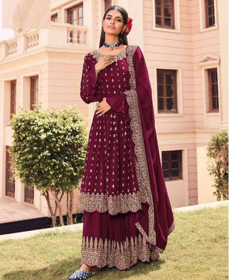 Picture of Well Formed Maroon Designer Salwar Kameez