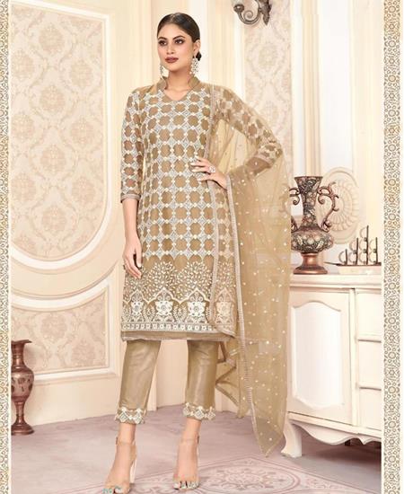 Picture of Stunning Brown Cotton Salwar Kameez