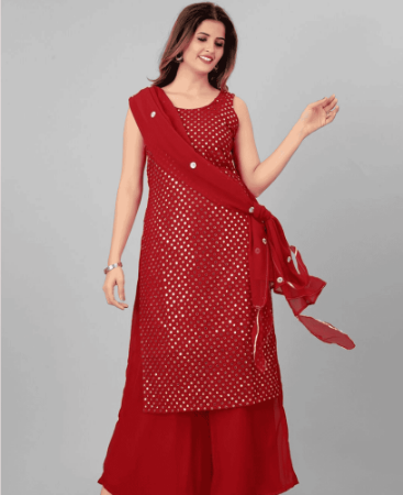 Picture of Resplendent Red Straight Cut Salwar Kameez