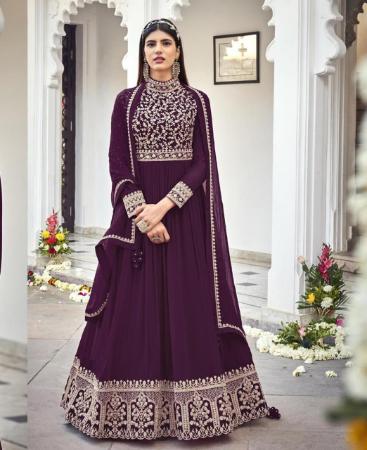 Picture of Resplendent Wine Anarkali Salwar Kameez