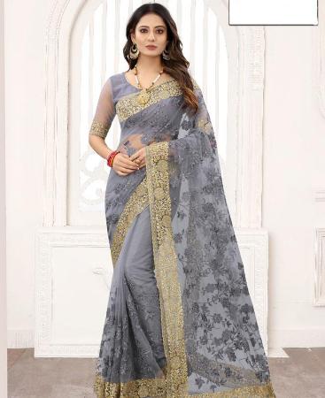 Picture of Amazing Grey Net Saree