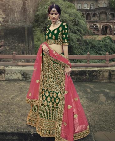 Picture of Delightful Dark Green Lehenga Choli