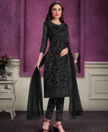 Picture of Pretty Black Straight Cut Salwar Kameez