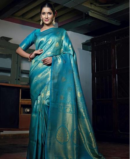 Picture of Sightly Teal Blue Silk Saree