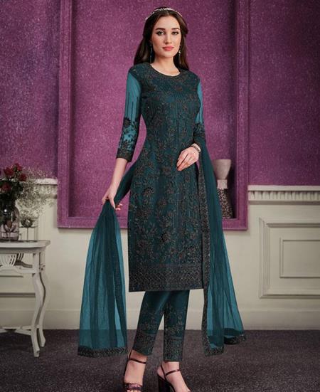 Picture of Resplendent Sea Blue Straight Cut Salwar Kameez