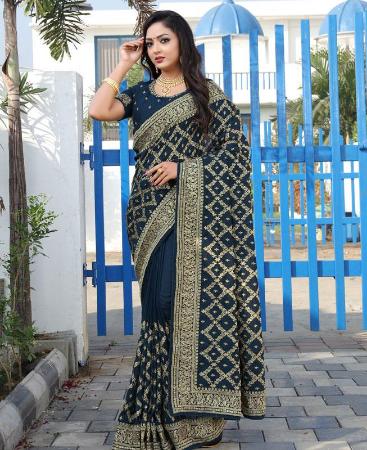 Picture of Excellent Morpeach Silk Saree