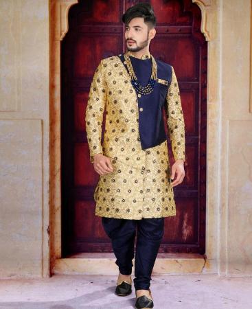 Picture of Superb Cream Blue Sherwani