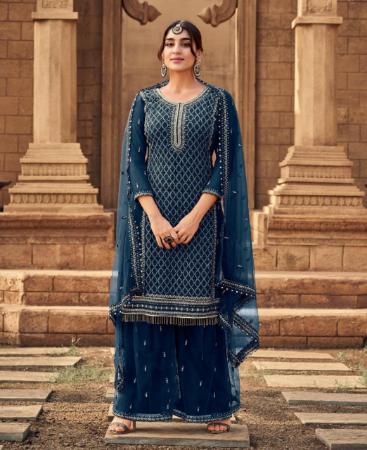 Picture of Statuesque Teal Straight Cut Salwar Kameez