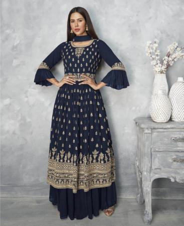 Picture of Ravishing Navy Blue Straight Cut Salwar Kameez