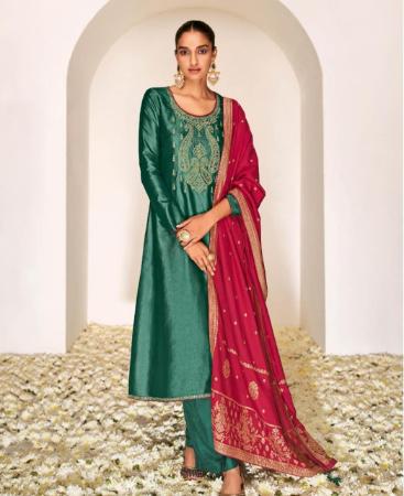 Picture of Beautiful Rama Green Straight Cut Salwar Kameez