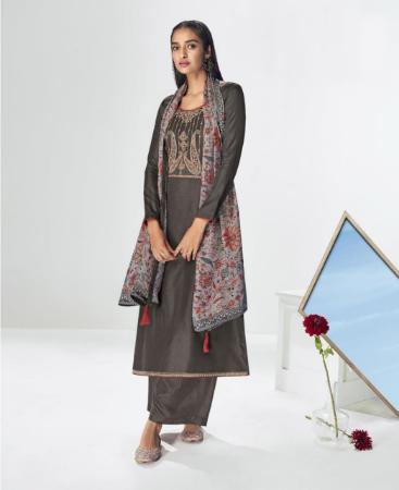 Picture of Elegant Dark Brown Straight Cut Salwar Kameez