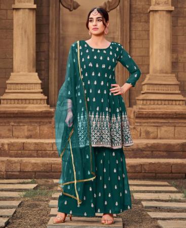 Picture of Stunning Teal Green Straight Cut Salwar Kameez