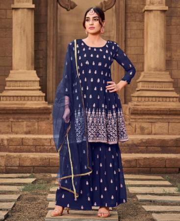 Picture of Sightly Navy Blue Straight Cut Salwar Kameez