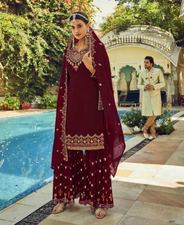 Picture of Fascinating Maroon Straight Cut Salwar Kameez