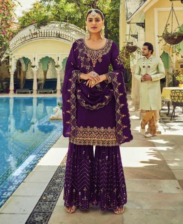 Picture of Pleasing Purple Straight Cut Salwar Kameez