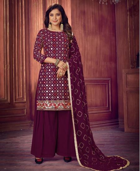 Picture of Well Formed Wine Straight Cut Salwar Kameez