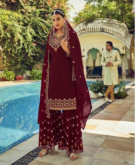 Picture of Fascinating Maroon Straight Cut Salwar Kameez