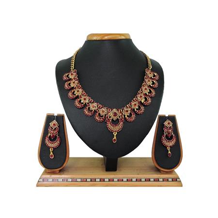 Picture of Elegant Maroon & Golden Necklace Set