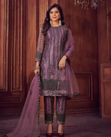 Picture of Fascinating Purple Straight Cut Salwar Kameez