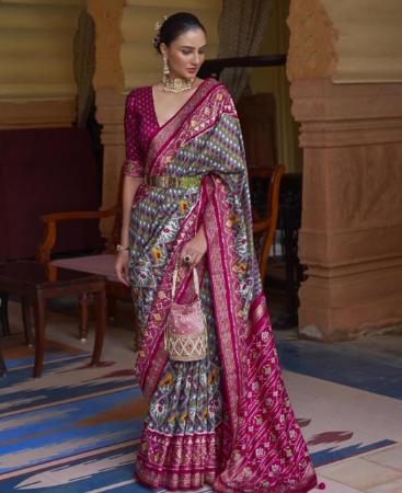 Picture of Well Formed Grey & Magenta Casual Saree