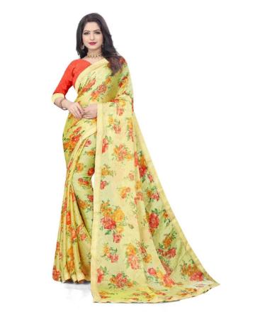 Picture of Superb Yellow Chiffon Saree