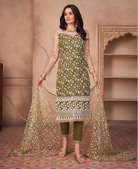 Picture of Statuesque Mahendi Straight Cut Salwar Kameez