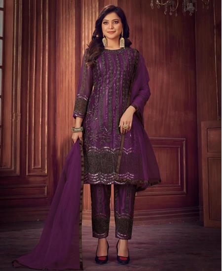 Picture of Classy Voilet Straight Cut Salwar Kameez