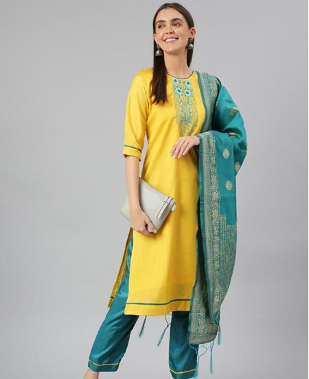 Picture of Ideal Yellow Straight Cut Salwar Kameez