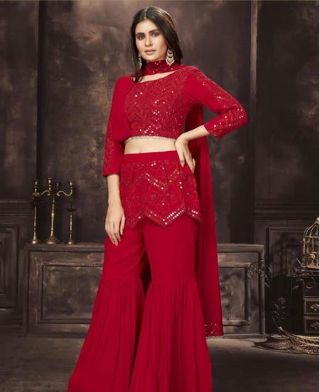 Picture of Sightly Red Readymade Salwar Kameez