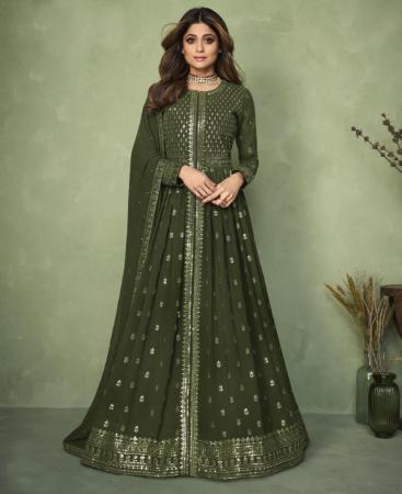 Picture of Beauteous Olive Green Anarkali Salwar Kameez