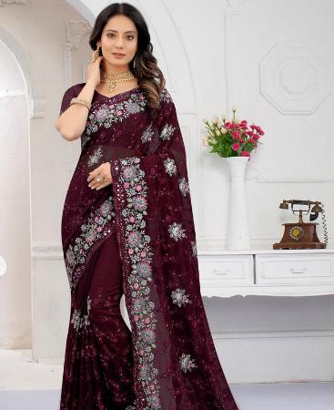 Picture of Amazing Maroon Silk Saree