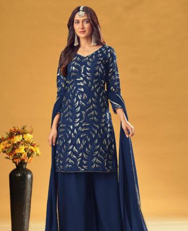 Picture of Pretty Navy Blue Straight Cut Salwar Kameez