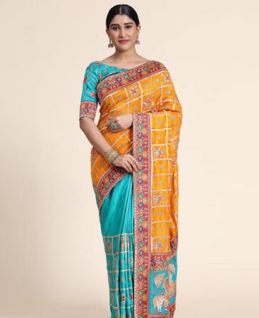 Picture of Beautiful Yellow Silk Saree