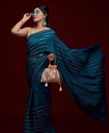 Picture of Comely Teal Blue Casual Saree