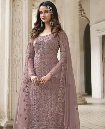 Picture of Elegant Coffee Straight Cut Salwar Kameez