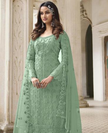 Picture of Ideal Green Straight Cut Salwar Kameez