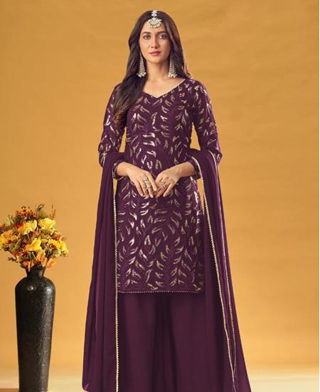 Picture of Magnificent Wine Straight Cut Salwar Kameez