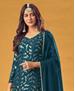 Picture of Well Formed Teal Blue Straight Cut Salwar Kameez